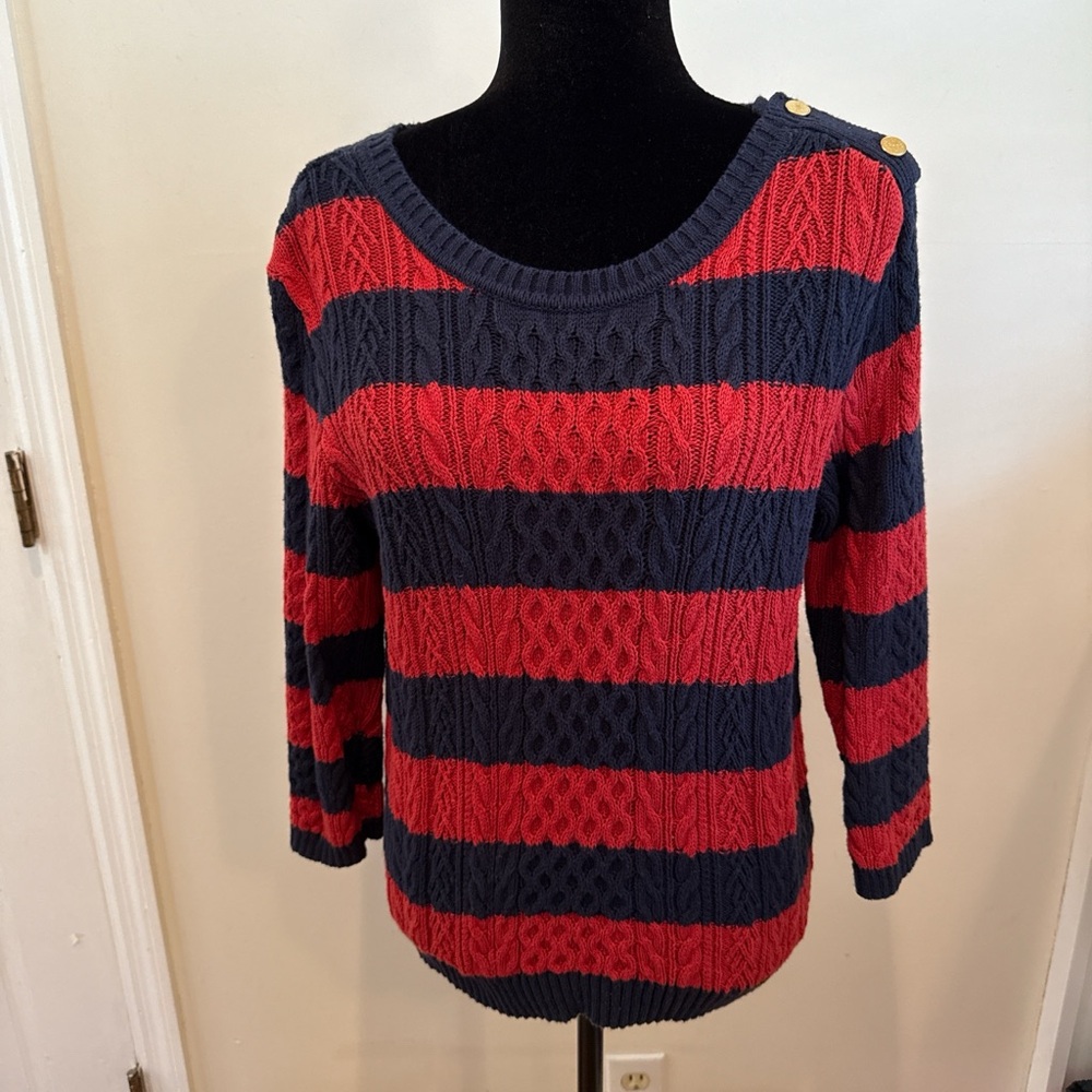 Tommy Hilfiger cable Knit Rugby Women's Sweater 100% cotton size medium
